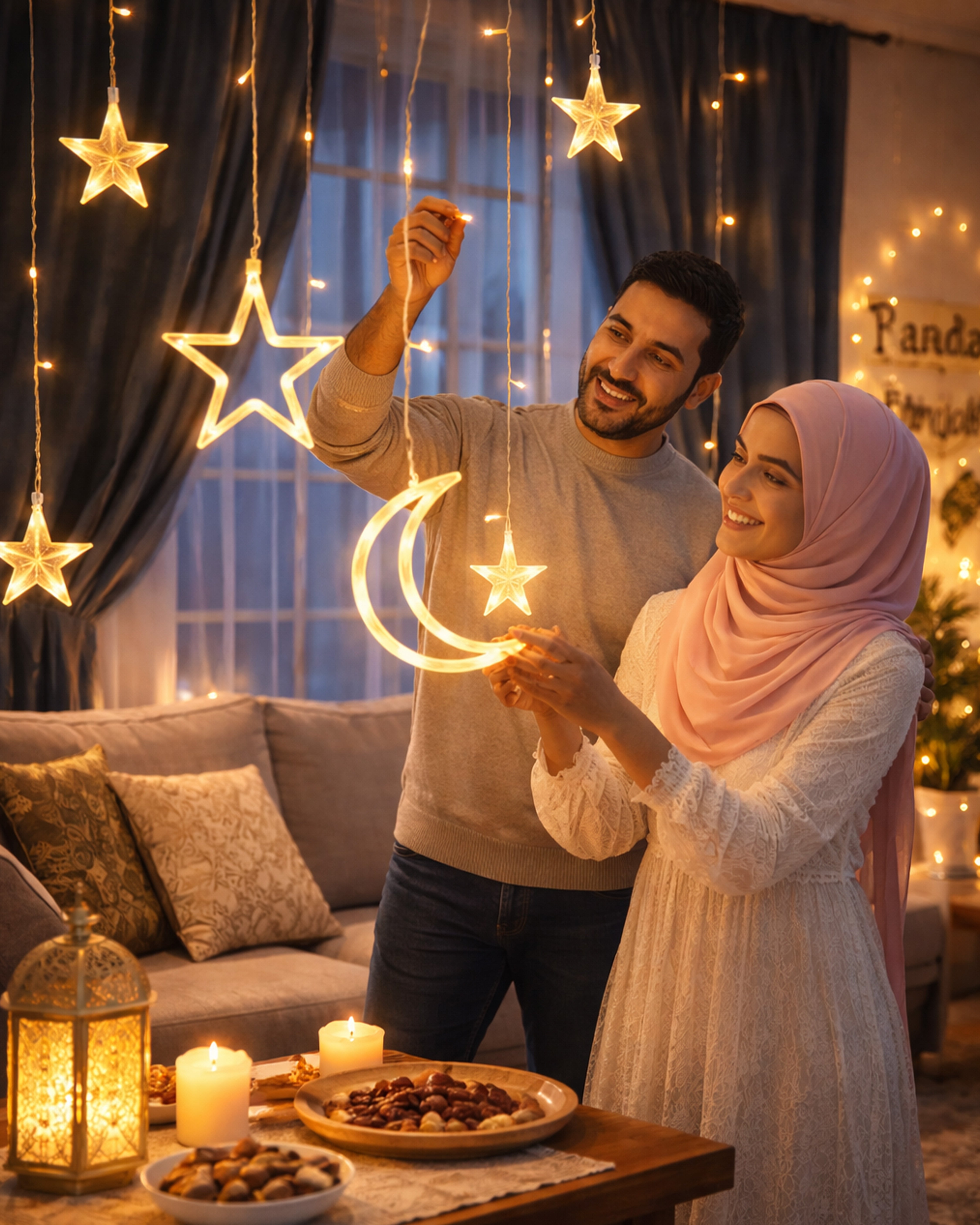 Moon & Star Curtain Lights for Ramadan